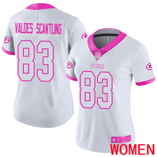Green Bay Packers Limited White Pink Women #83 Valdes-Scantling Marquez Jersey Nike NFL Rush Fashion